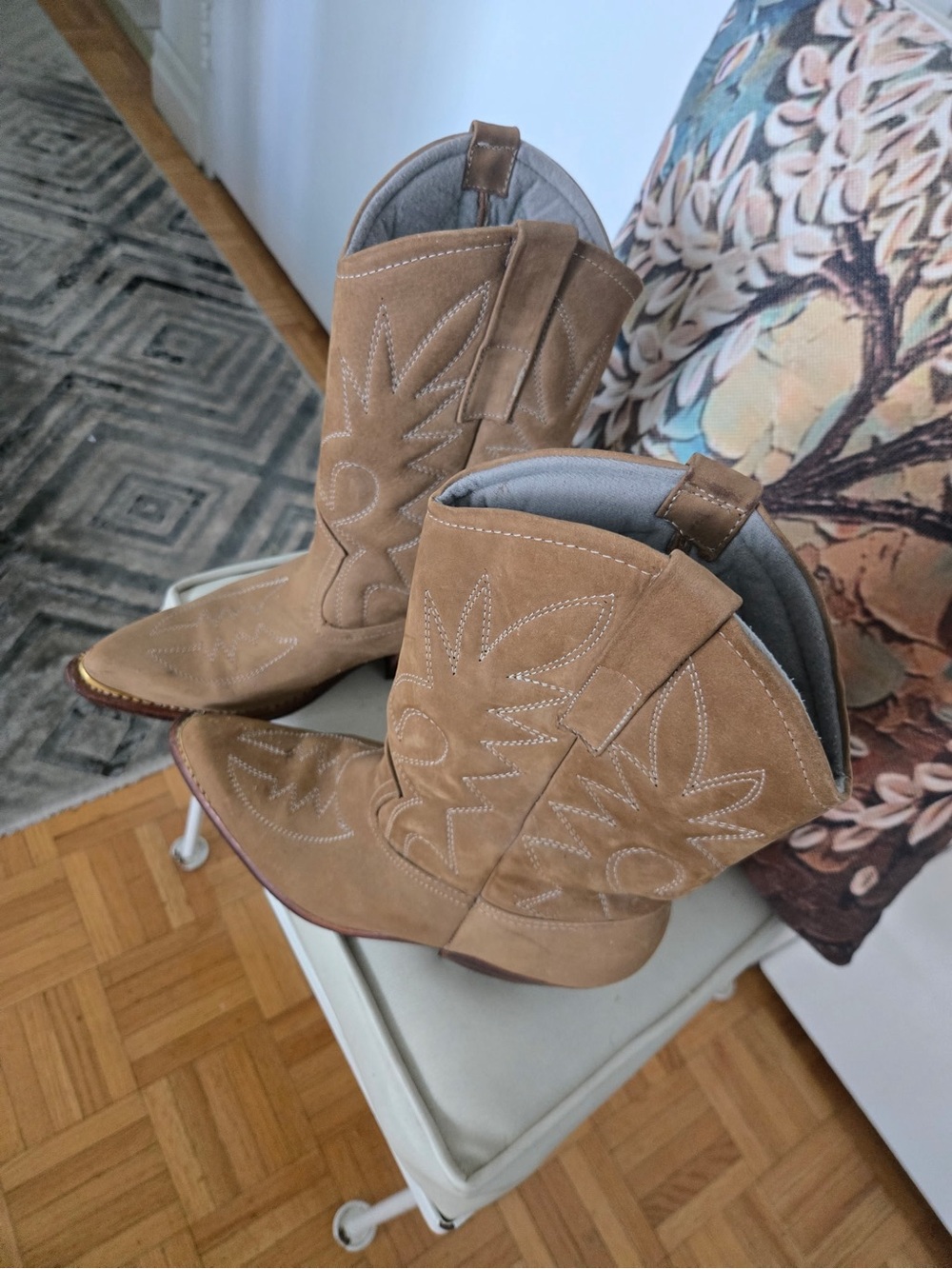 L👀K Women's Tan Suede Western Leather Boots - Costa Rica made Sz 8-8.5